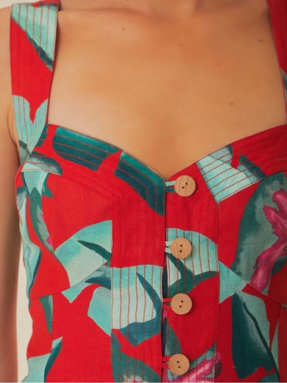 NWT Farm Rio Red Summer Foliage Linen Mini Dress Medium - Picture 3 of 13